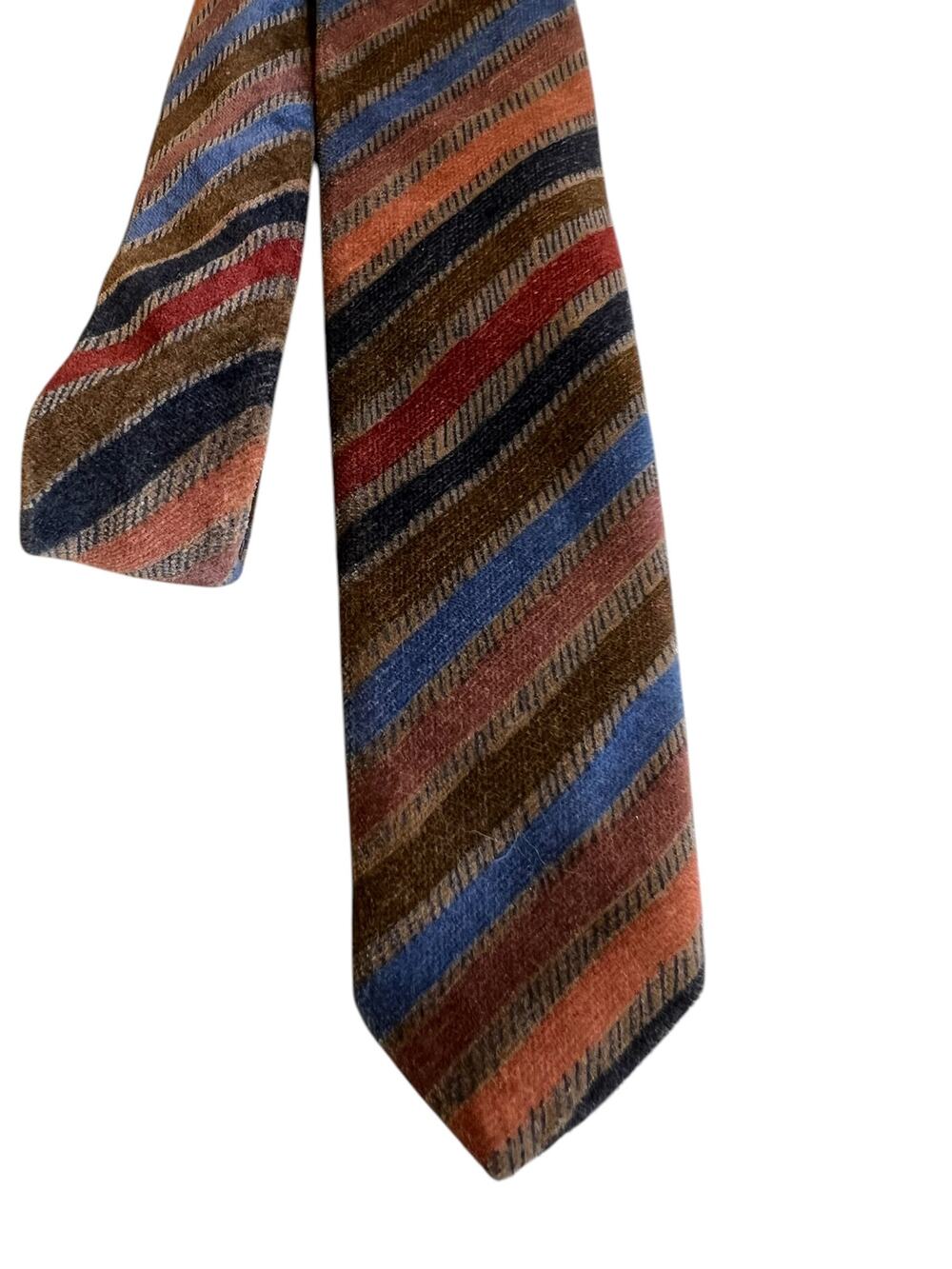 Vintage 60s Vicky Davis New York Skinny Striped Velvet Tie Brown Blue